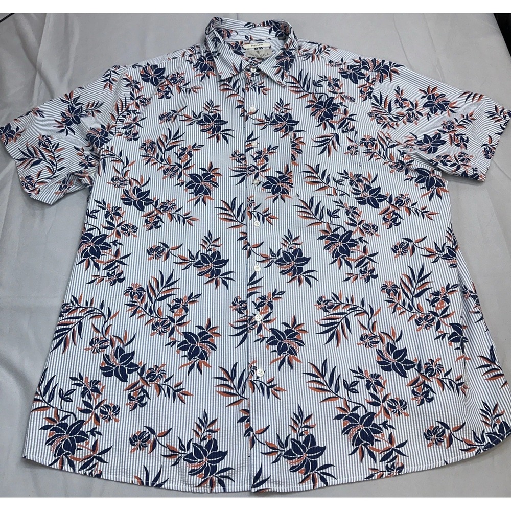 Oak Hill Shirt Mens 2XL Blue Floral Cool & Dry Big Tall Seersucker Airy Casual